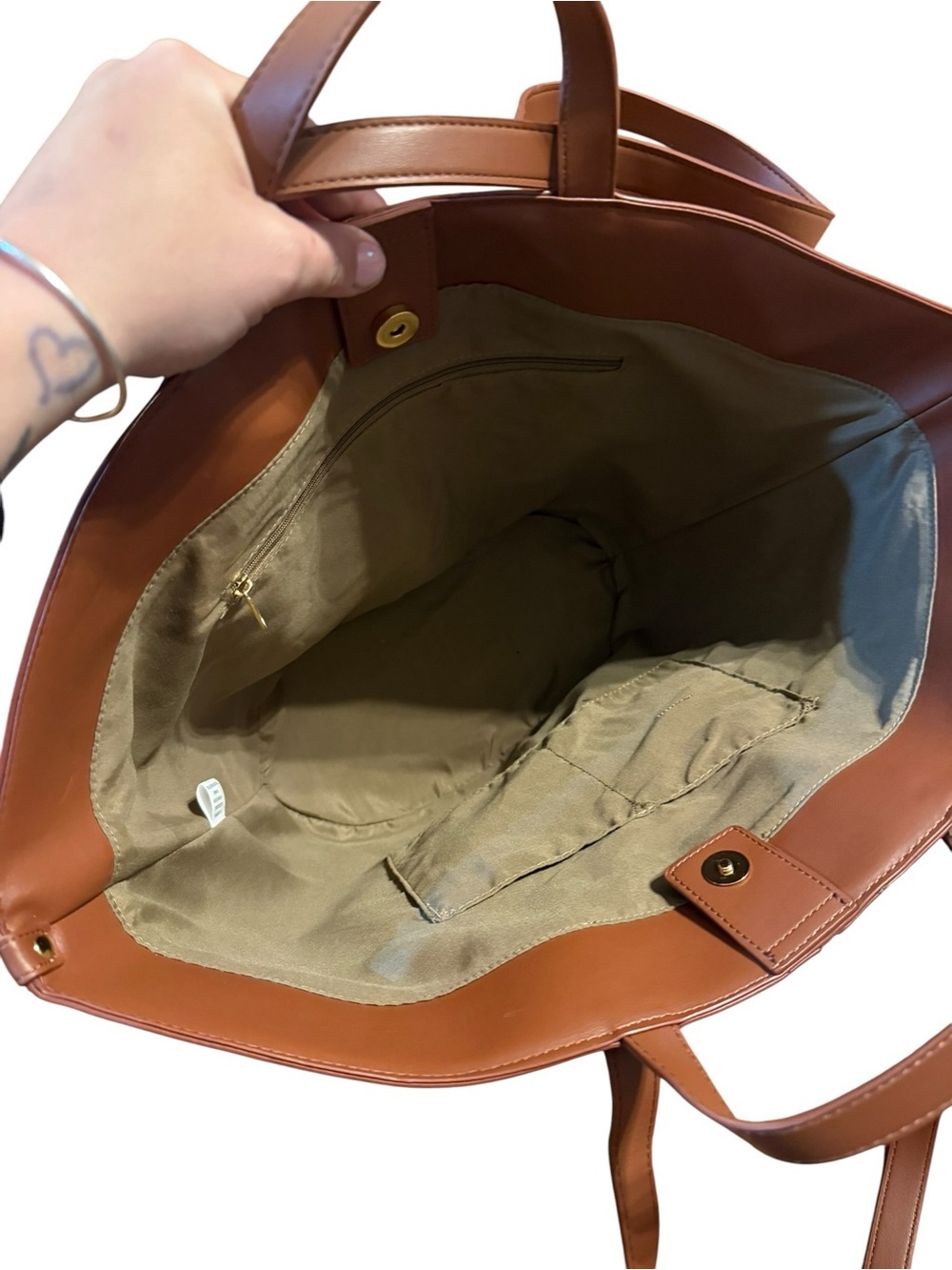 Classic Brown Leather Tote with Double Carry Straps - Picture 6 of 6